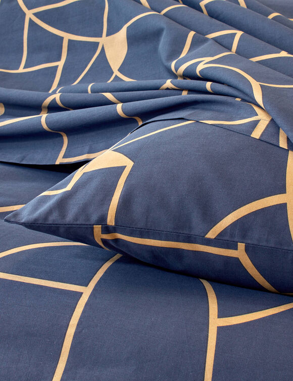 Linge de lit Geoffroy en coton à motifs graphiques (marine)