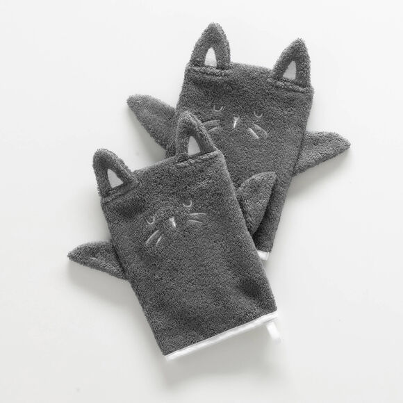 Collection éponge enfant brodée chat coton - 380 g/m2 (anthracite)