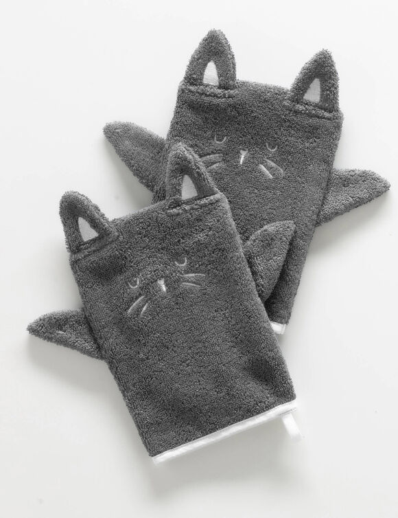 Collection éponge enfant brodée chat coton - 380 g/m2 (anthracite)