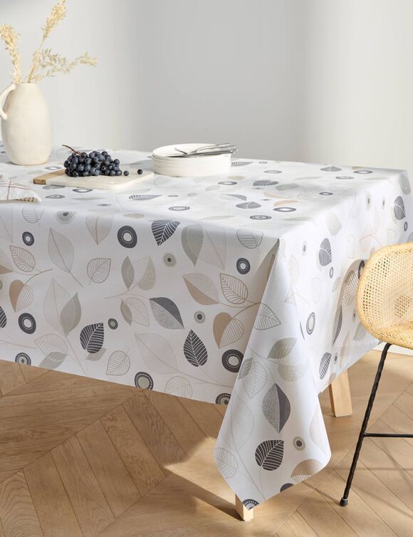 Tafellaken in toile cir&eacute;e met bladerenprint (ecru)