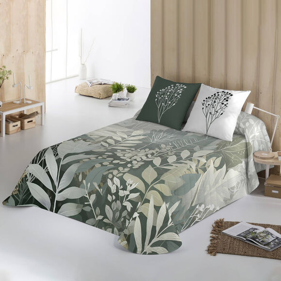 Couvre-lit matelass&eacute; Natura imprim&eacute; feuillages (vert)