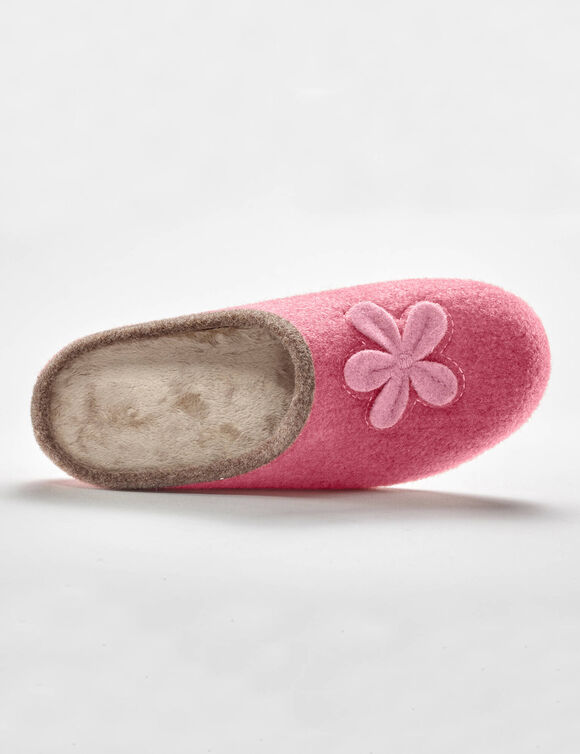 Chaussons mules fleur brod&eacute;e - largeur confort (framboise)