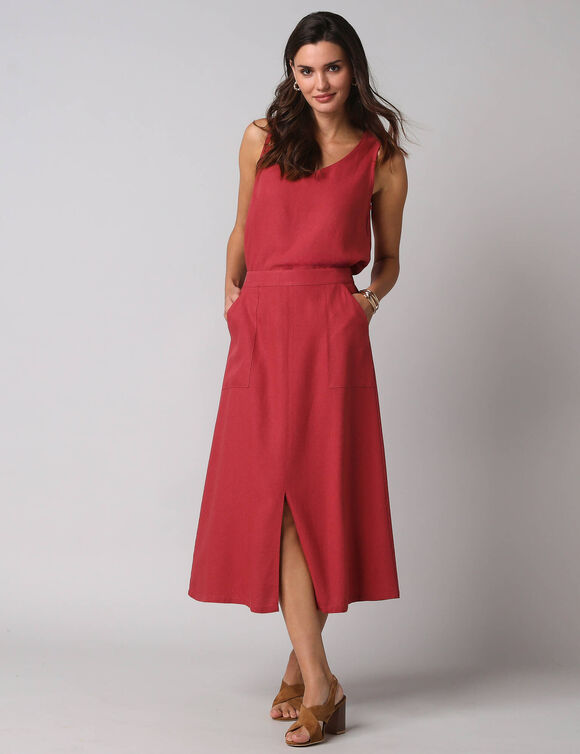 Jupe longue fluide fendue, en viscose lin (rozenhout)