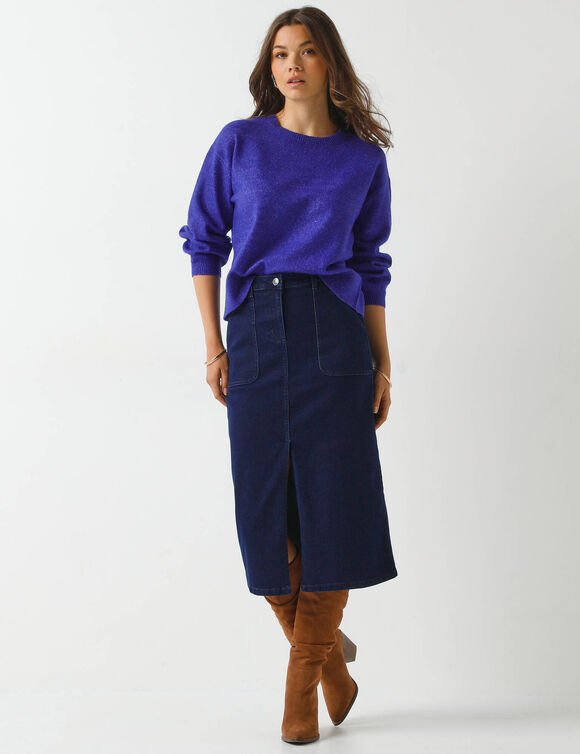 Pull loose manches blousantes, maille chinée en laine mélangée (violet)