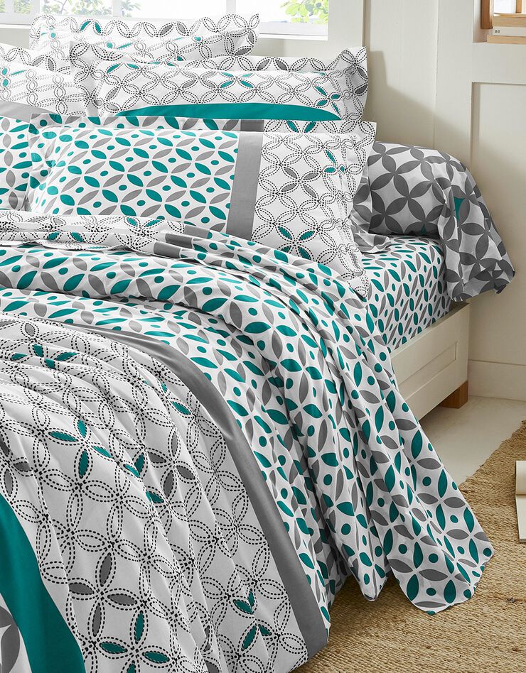 Linge de lit Marlow en coton à motifs géométriques (gris / vert)