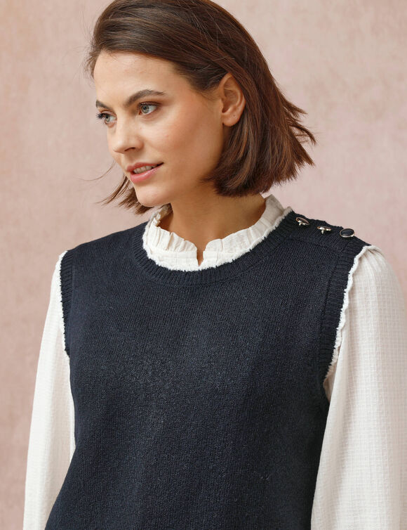 Robe pull sans manches, finitions contrastantes (marine)