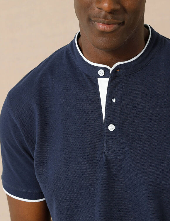 Polo uni col mao maille piqu&eacute;e manches courtes (marine)