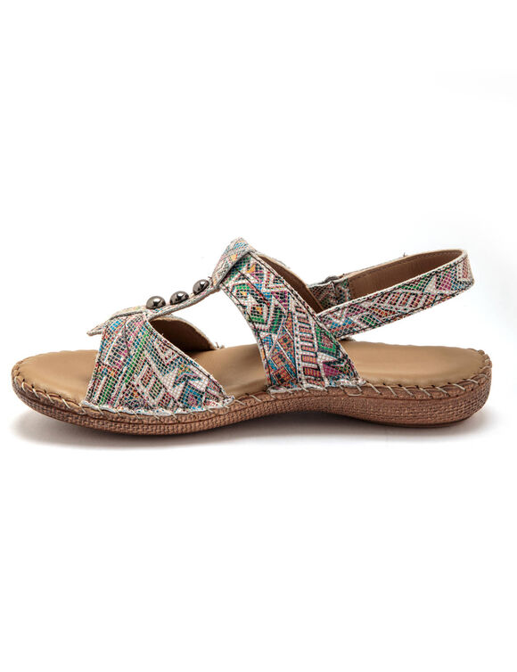 Sandales cuir imprimé - largeur confort (multicolore)