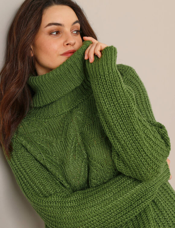 Pull col boule, maille anglaise (vert mousse)