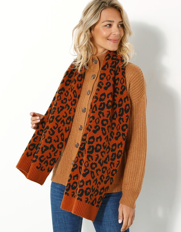 Écharpe en maille, motif léopard (marron)