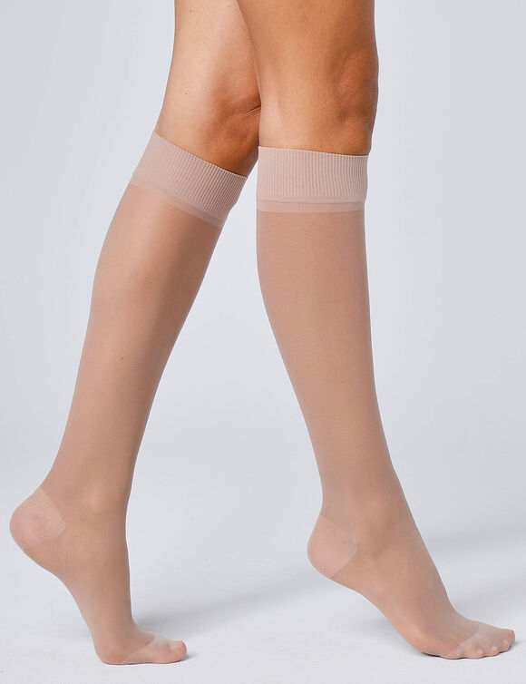 Vermoeidheidswerende kniekousen 40 denier - set van 2 paar (lichtbeige)