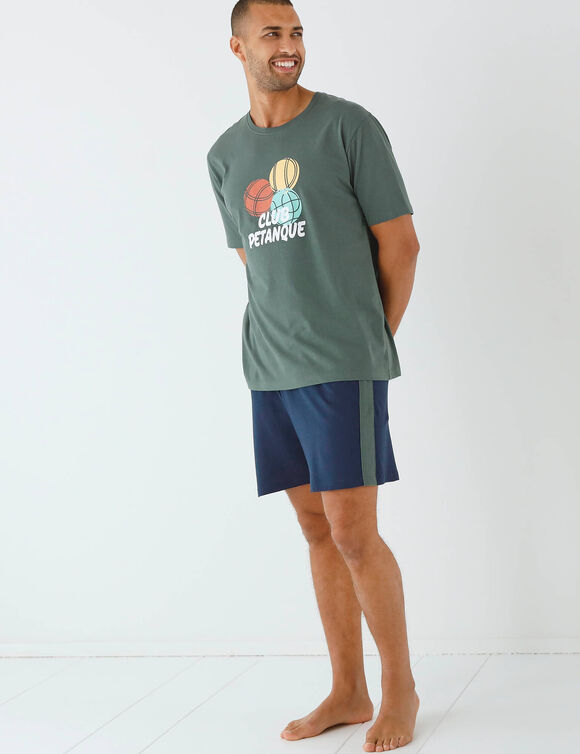 Shortama met letterprint en petanquemotief, korte mouwen (groen / marine)