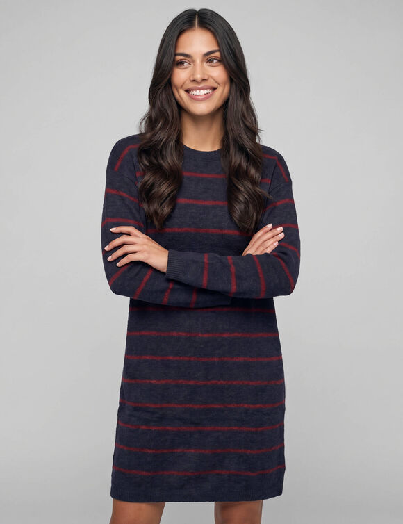 Robe pull ray&eacute;e (marine / bordeaux)