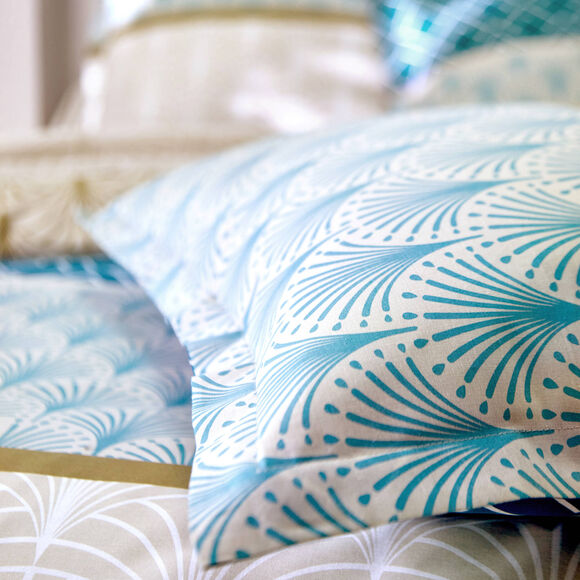 Linge de lit Eddy en coton &agrave; motifs graphiques (bleu paon)