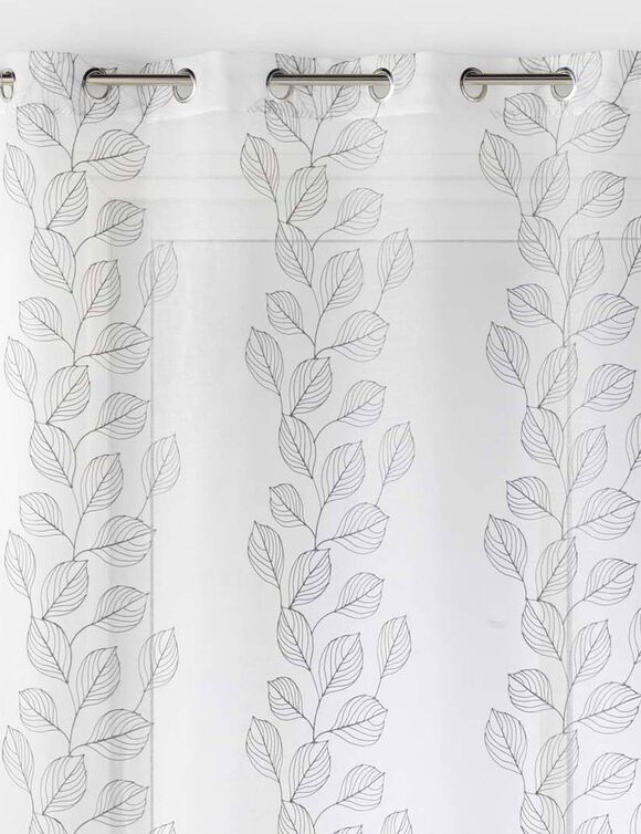 Voilage petit feuillage brod&eacute; (blanc / gris)