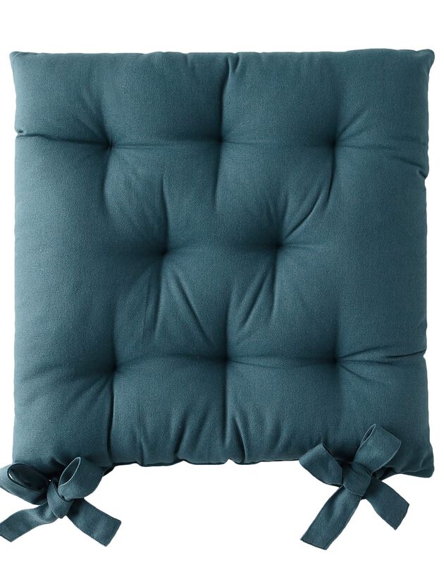 Stoelkussentje in effen katoenen zeildoekstof - set van 2 (blauw)