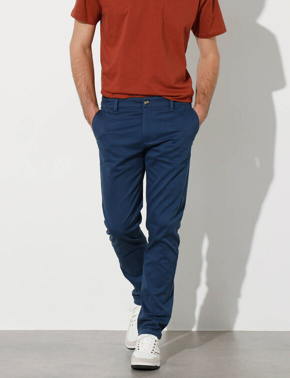 Pantalon chino &eacute;lastiqu&eacute; c&ocirc;t&eacute;s (marine)
