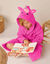 Vermommingsbadjas voor kids met eenhoornmotief en kap, personaliseerbaar (fuchsia)