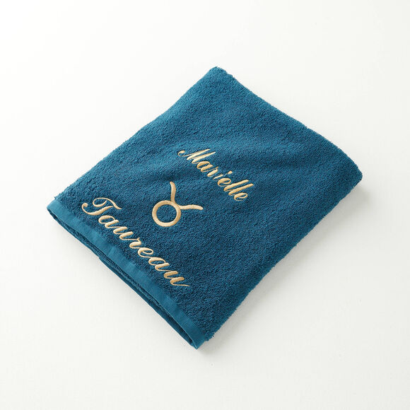 Handdoeken met "Taureau" borduursel, personaliseerbaar - 420 g/m2 (pauwblauw)