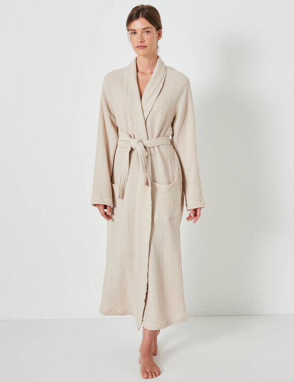 Peignoir uni en triple gaze de coton  (sable)
