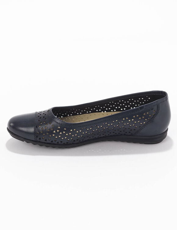 Leren ballerina's met ajour (marine)