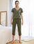 T- shirt pyjama manches courtes motif floral imprim&eacute;  (kaki)