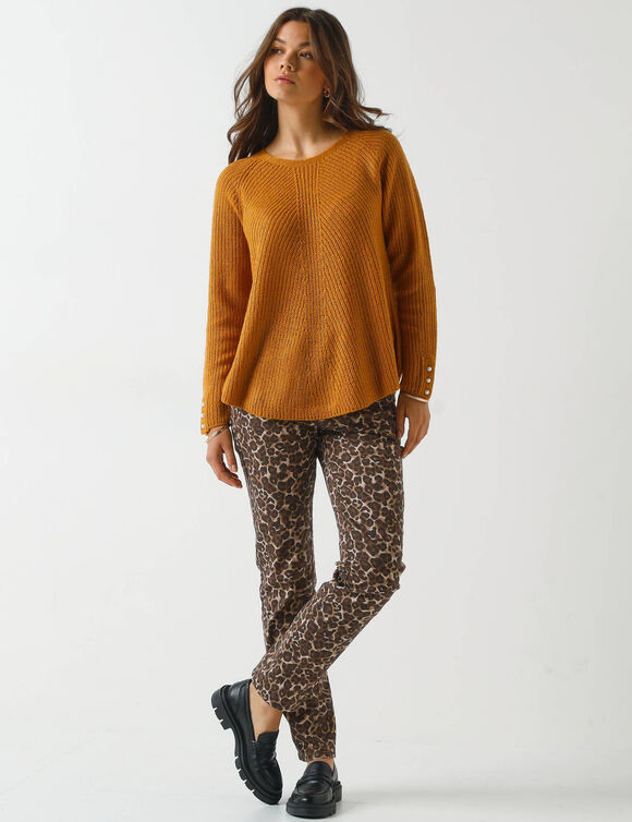 Pull évasé, maille anglaise toucher doux (curry)