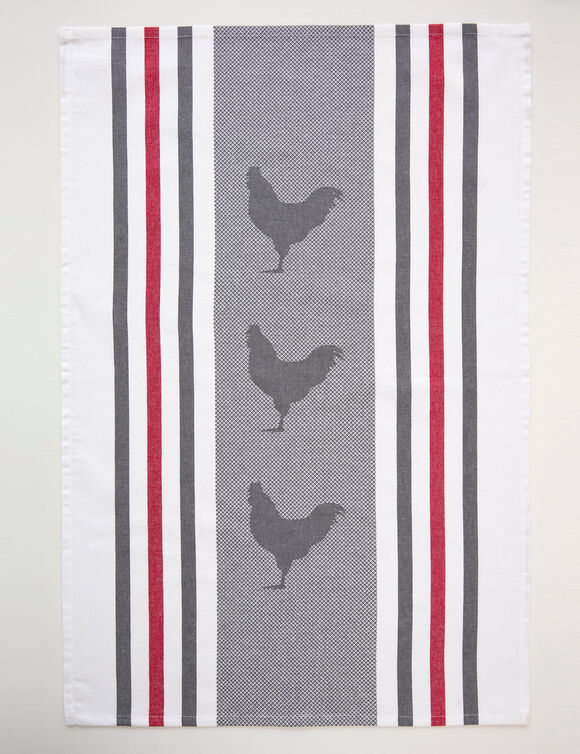 Torchons motif poule et vache - lot de 4 (bleu + gris)