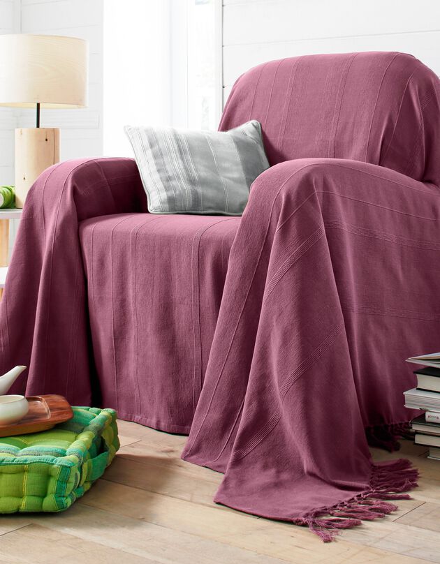 Plaid ou jeté uni coton tissage artisanal (orchidee)