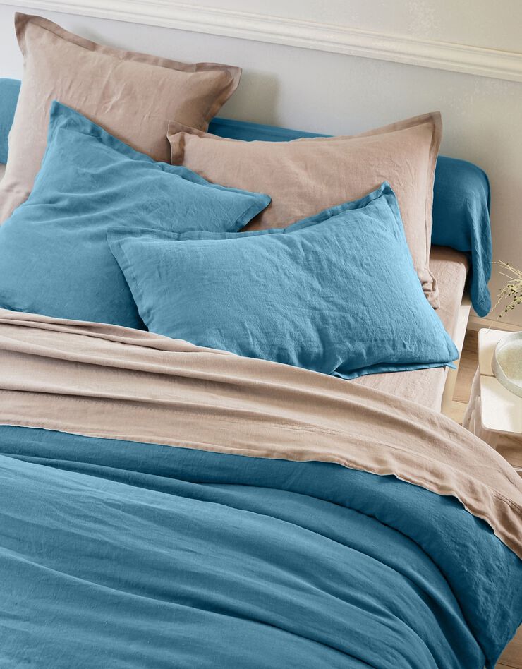 Linge de lit uni lin lavé (bleu)
