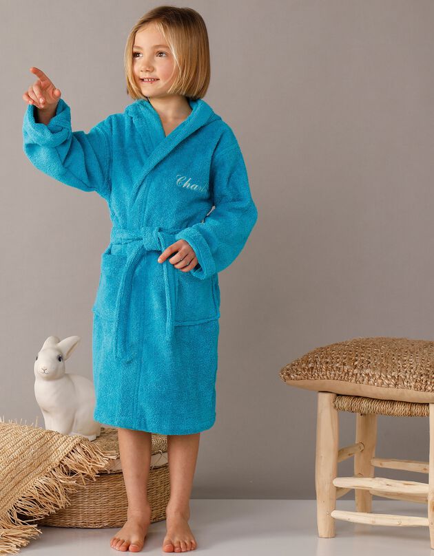 Peignoir enfant éponge à capuche personnalisable  (turquoise)