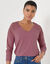 T-shirt col V manches longues dentelle (bois de rose chin&eacute;)
