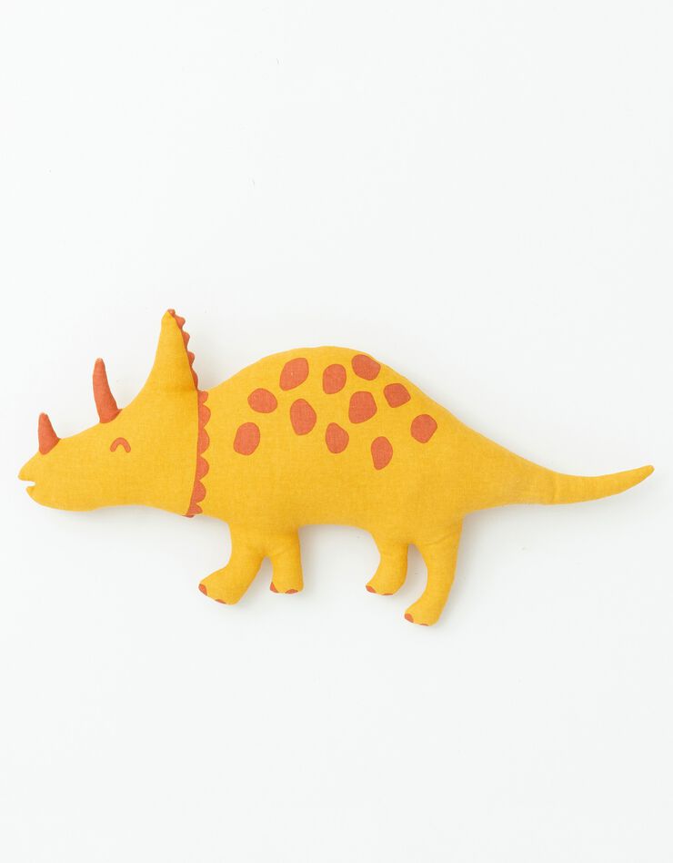 Coussin garni enfant dinosaure "tricératops" (curry)