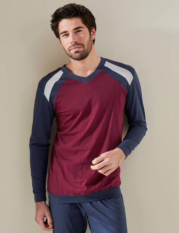 Driekleurige pyjama - set van 2 (marine / bordeaux)