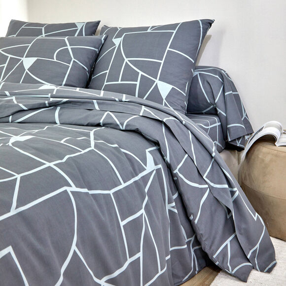 Linge de lit Geoffroy en coton &agrave; motifs graphiques (gris)