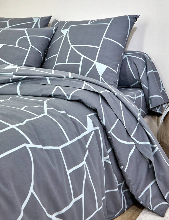 Linge de lit Geoffroy en coton &agrave; motifs graphiques (gris)