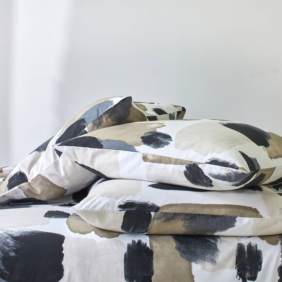 Linge de lit Ernest en coton imprim&eacute; (beige / zwart)