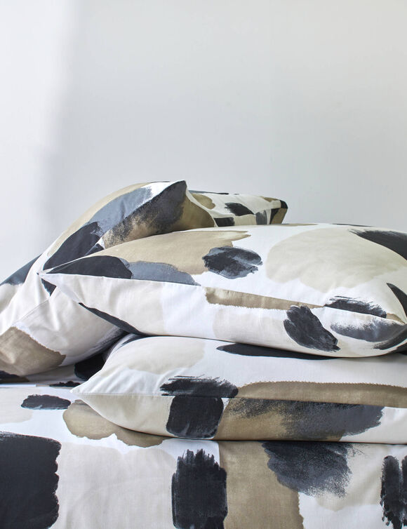 Linge de lit Ernest en coton imprim&eacute; (beige / noir)