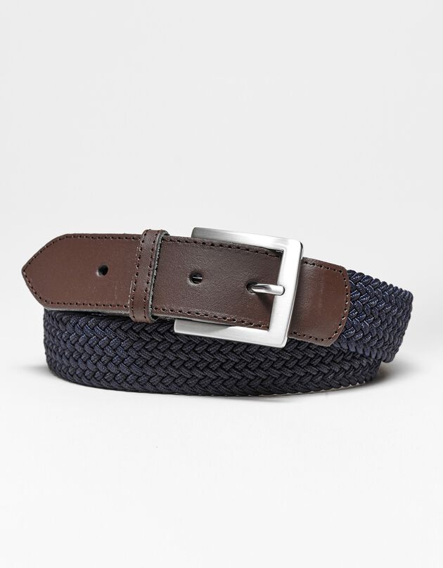 Rekbare gevlochten riem met leren details (marine)