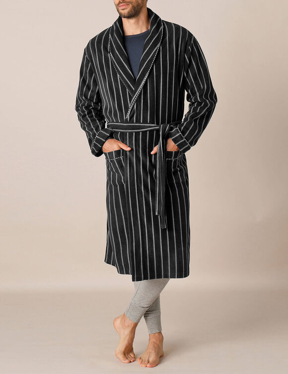 Robe de chambre maille polaire (rayé gris)