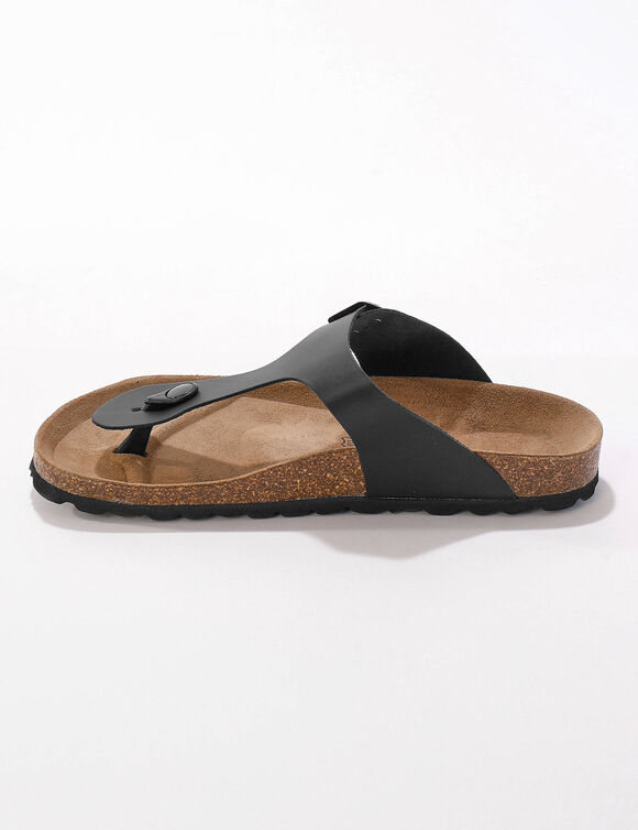 Leren teensandalen met verstelbare gesp (zwart)