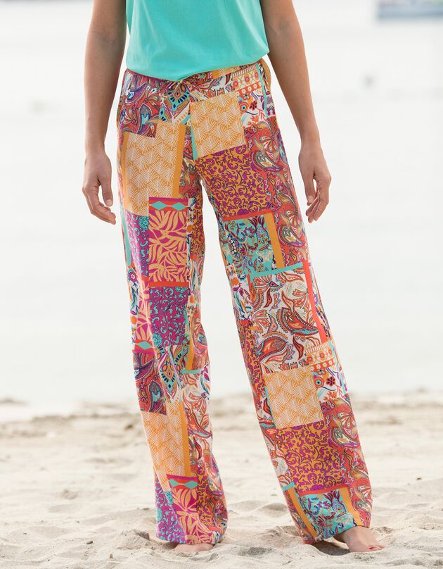 Pantalon droit large imprimé cachemire (orange / rose)