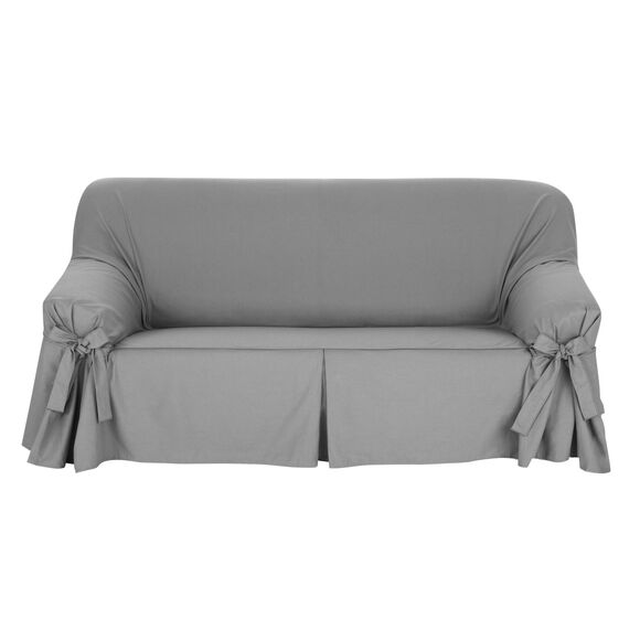 Housse bachette coton uni nouettes fauteuil canap&eacute;s (gris perle)