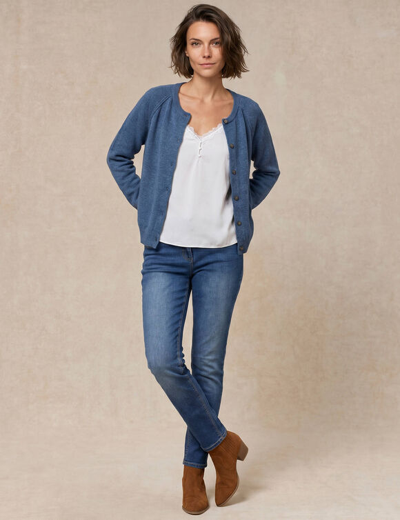 Gilet boutonn&eacute;, maille moelleuse en laine m&eacute;lang&eacute;e (bleu gris&eacute;)