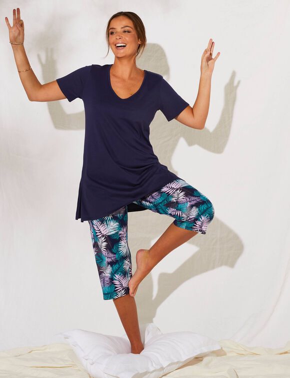 7/8-pyjama met tropical print (smaragd / marine)