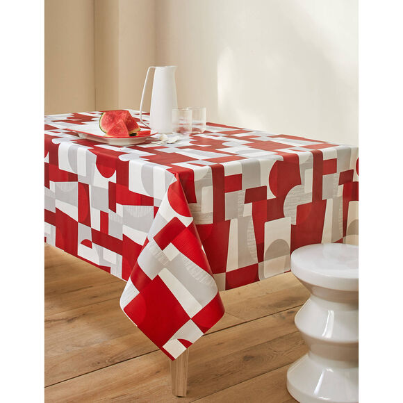 Tafelzeil van gewaxt katoen bedrukt met Patch Duo-print (grijs / rood)