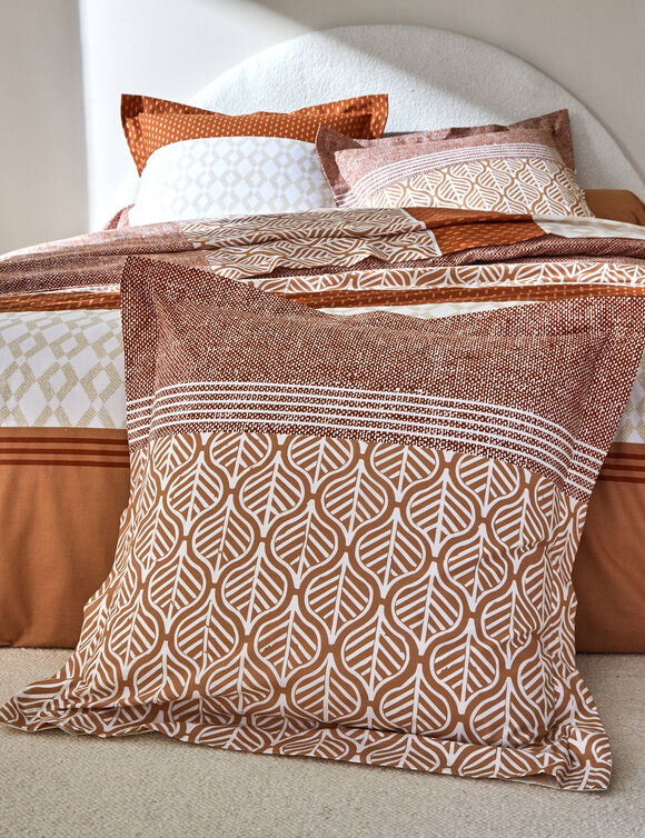 Linge de lit Tommy imprim&eacute; g&eacute;om&eacute;trique - coton 57 fils/cm&sup2; (caramel)