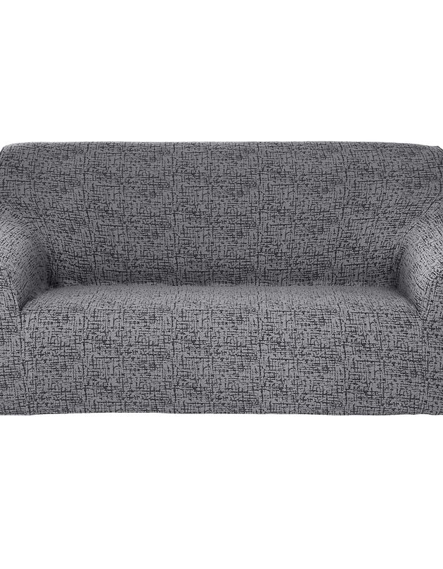 Housse chinée bi-extensible fauteuil canapé, gris, hi-res