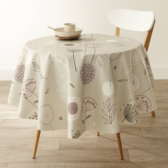 Nappe toile cir&eacute;e imprim&eacute; pissenlits (taupe)