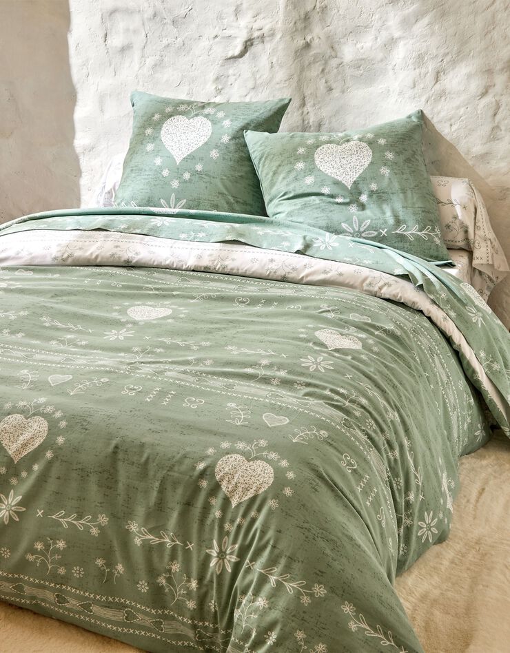 Linge de lit Anceny imprimé coeur - coton (eucalyptus)